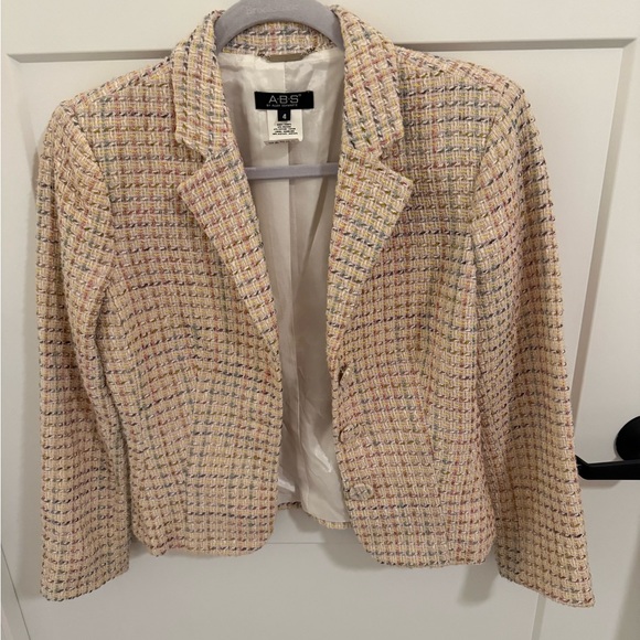 Allen B. By Allen Schwartz Jackets & Blazers - A.B.S. by Allen Schwartz Tweed Jacket Blazer Size 4 Pink Pastel Bouclé Made USA